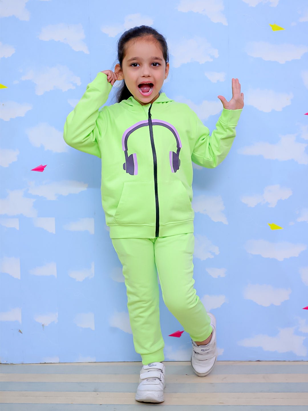 DJ Neon Zipper Jacket And Neon Green Sweatpants For Kids