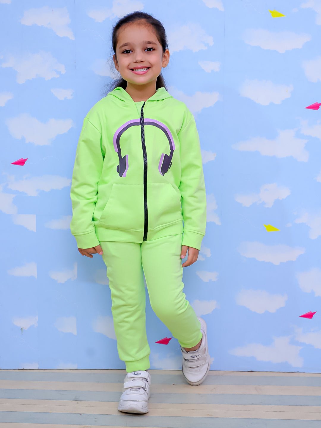 DJ Neon Zipper Jacket And Neon Green Sweatpants For Kids