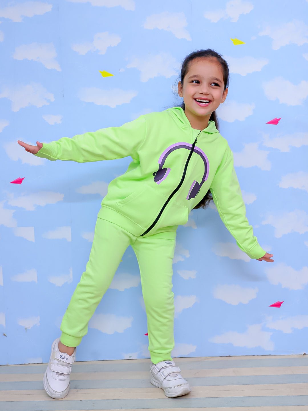 DJ Neon Zipper Jacket And Neon Green Sweatpants For Kids