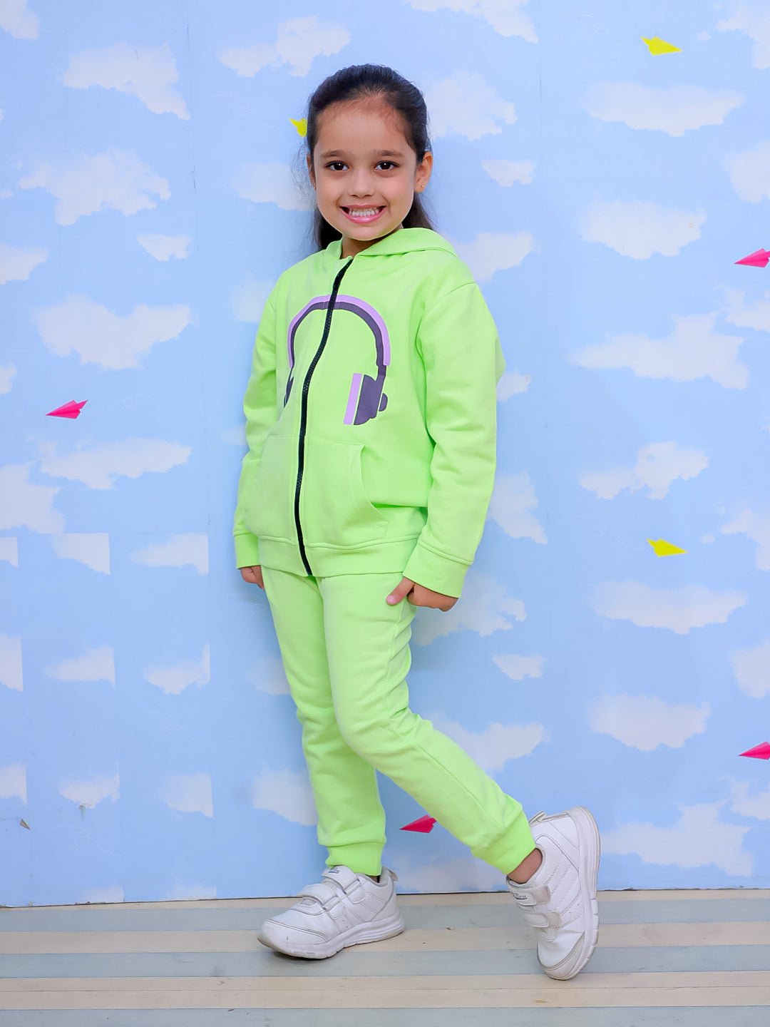 DJ Neon Zipper Jacket And Neon Green Sweatpants For Kids