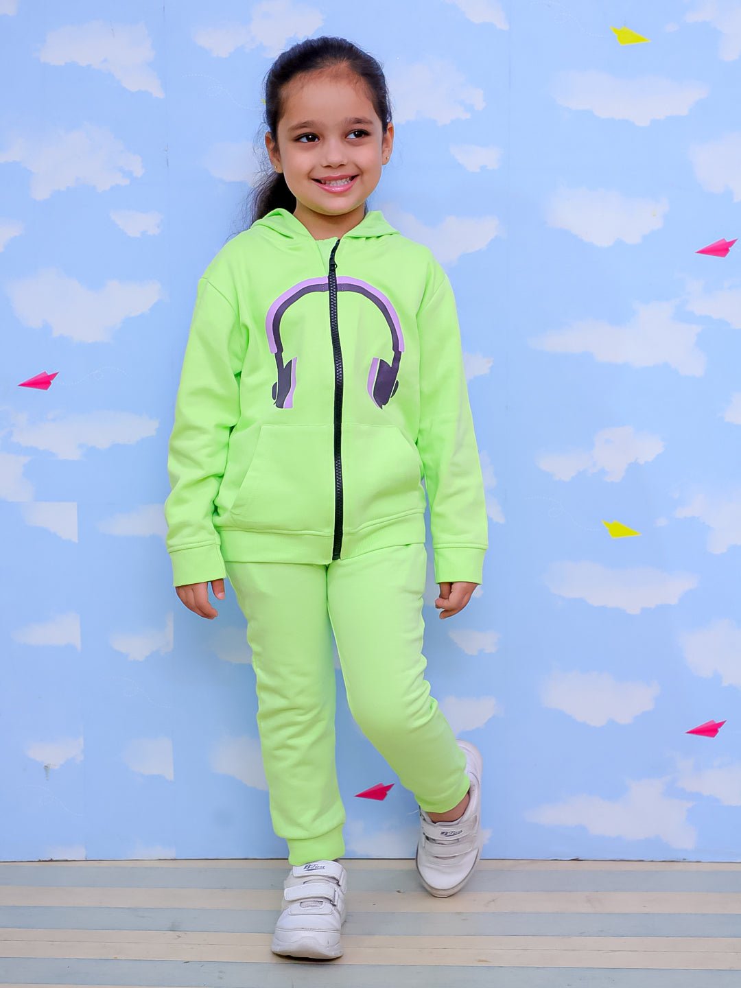 DJ Neon Zipper Jacket And Neon Green Sweatpants For Kids