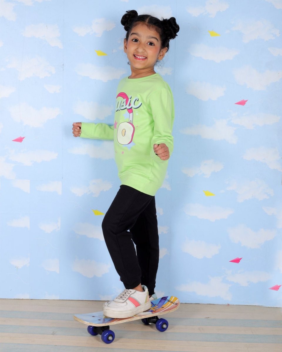  Green Donut Music Print Sweatshirt For Girls