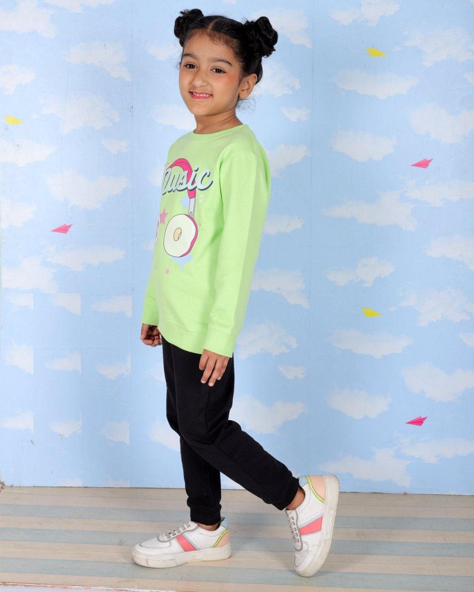  Green Donut Music Print Sweatshirt For Girls