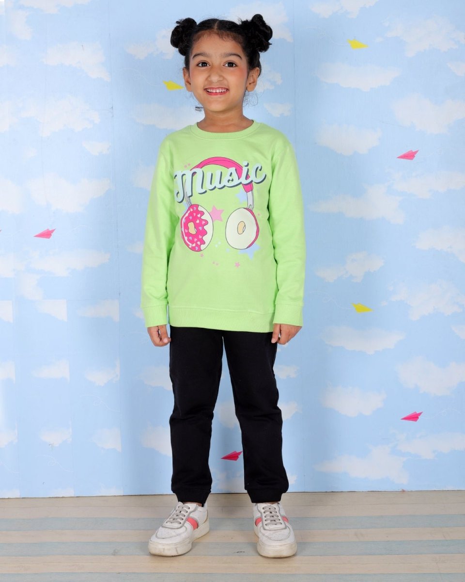  Green Donut Music Print Sweatshirt For Girls