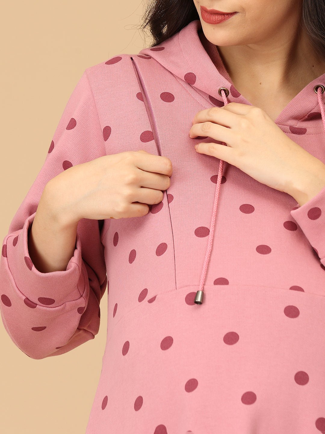  Dot Dot Blush Maternity and Nursing Hoodie Dress Pink
