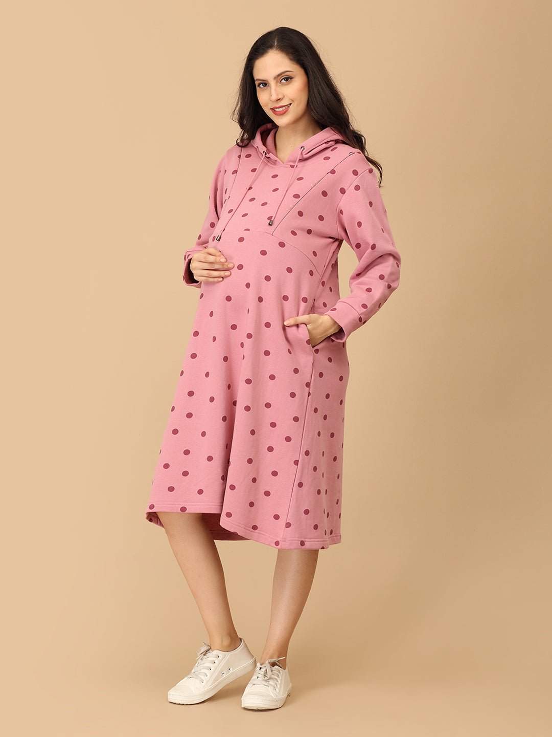  Dot Dot Blush Maternity and Nursing Hoodie Dress Pink