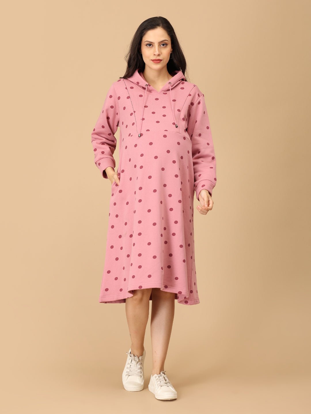  Dot Dot Blush Maternity and Nursing Hoodie Dress Pink