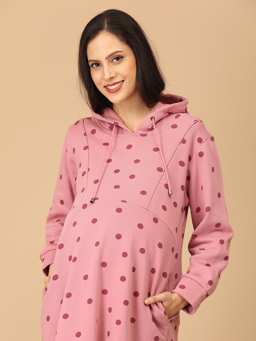  Dot Dot Blush Maternity and Nursing Hoodie Dress Pink