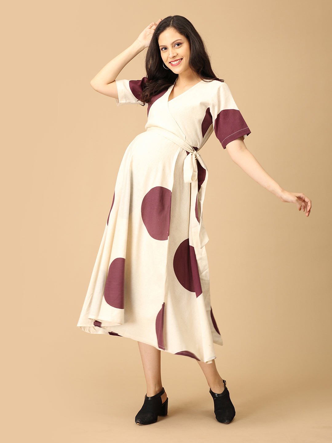  Dot Wine-ing Maternity and Nursing Wrap Dress Wine