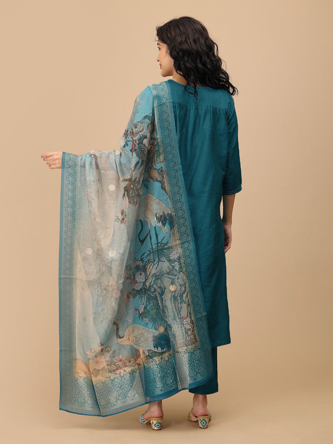  Drama at Gala Maternity and Nursing Silk Kurta Set Teal