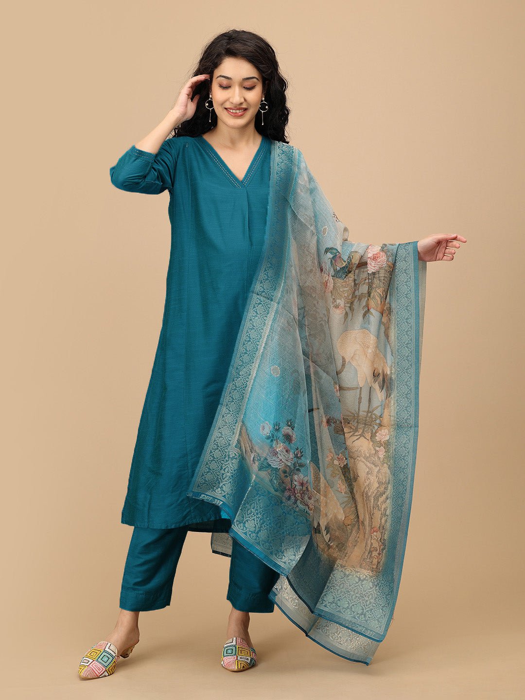  Drama at Gala Maternity and Nursing Silk Kurta Set Teal