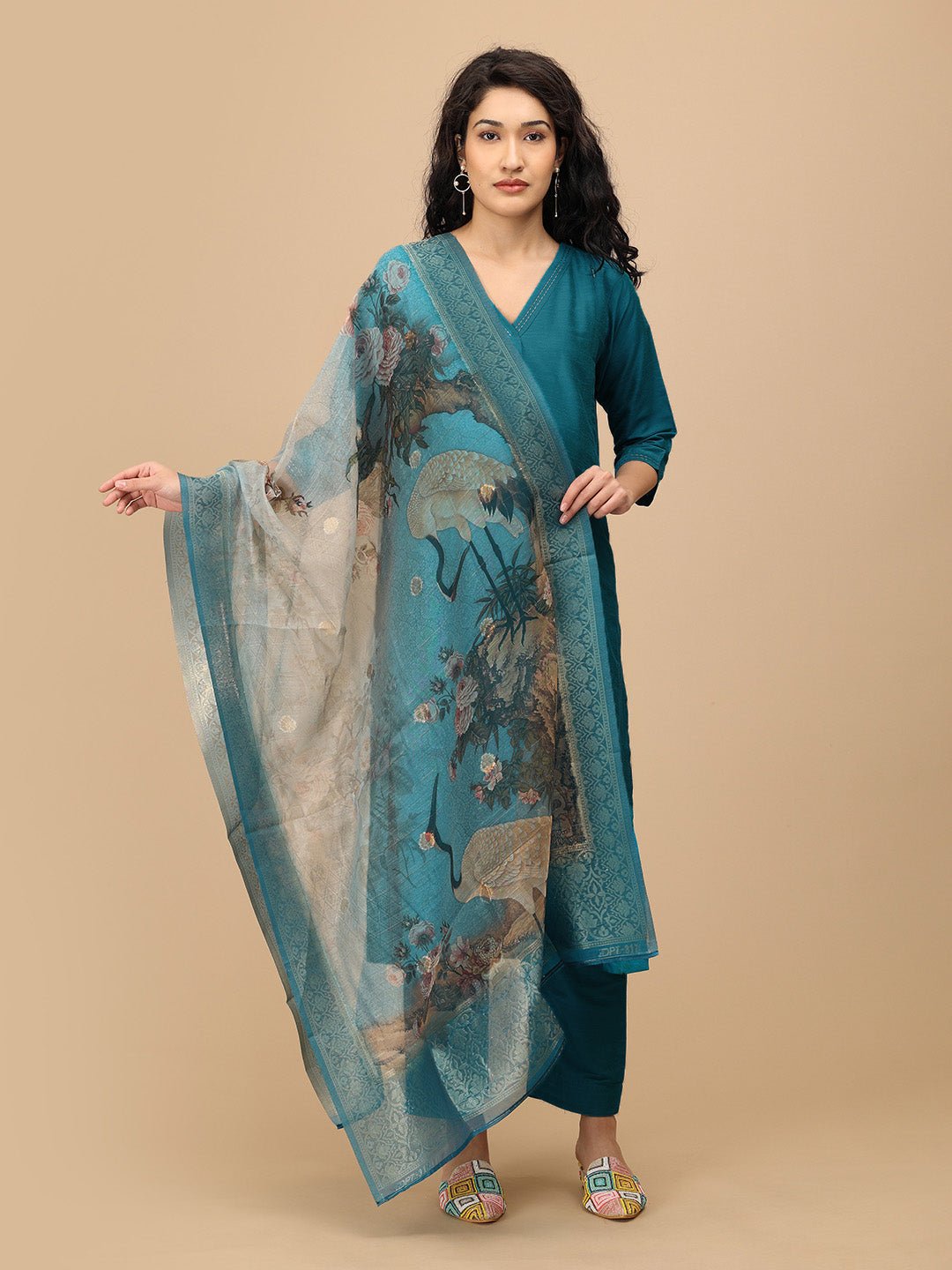  Drama at Gala Maternity and Nursing Silk Kurta Set Teal
