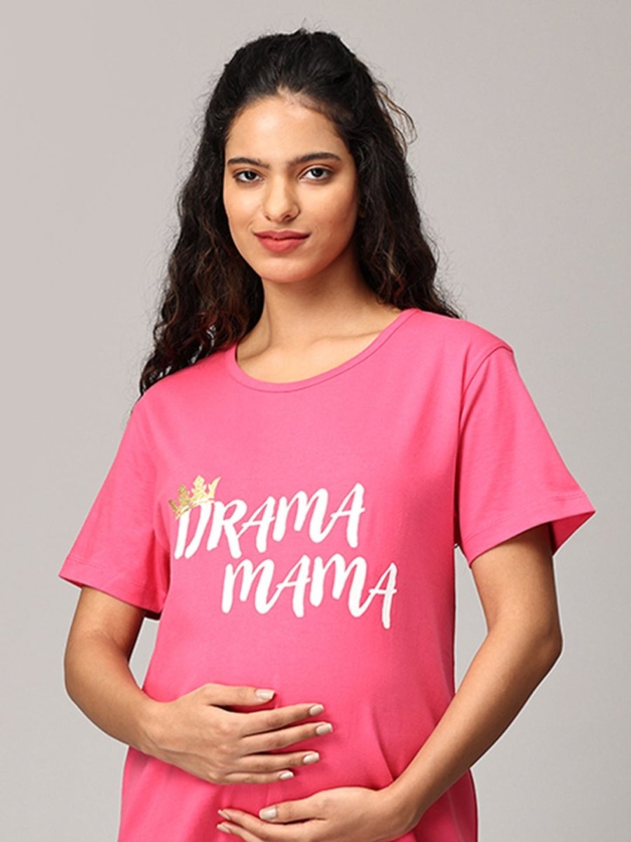  Drama Mama Maternity T-Shirt Dress Fuschia