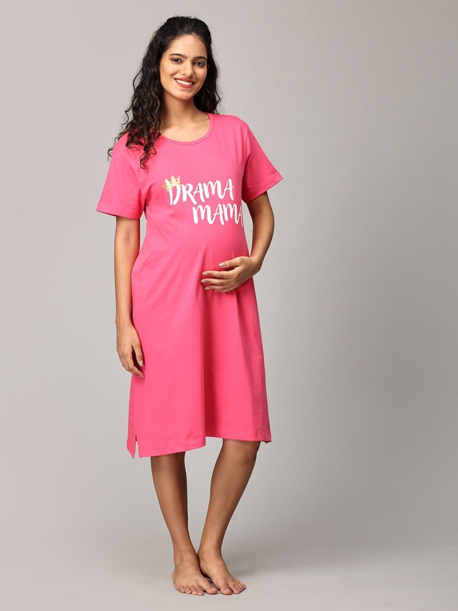  Drama Mama Maternity T-Shirt Dress Fuschia