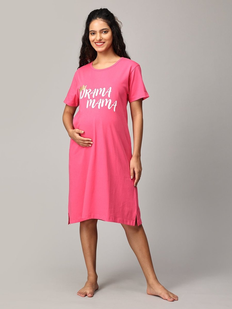  Drama Mama Maternity T-Shirt Dress Fuschia