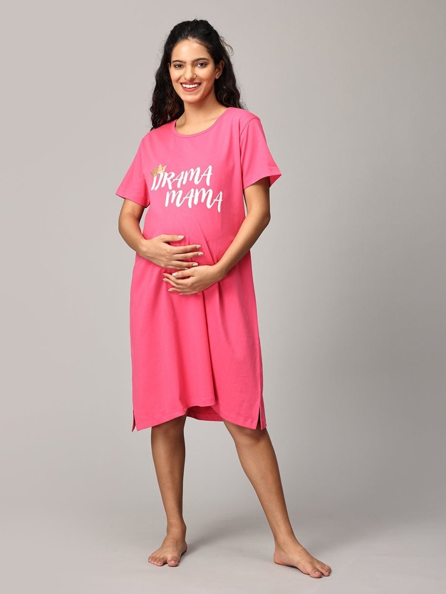  Drama Mama Maternity T-Shirt Dress Fuschia