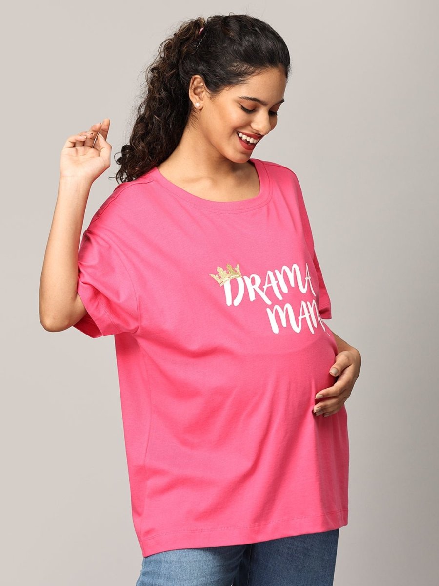 Drama Mama Oversized Maternity and Nursing T shirt Fuschia