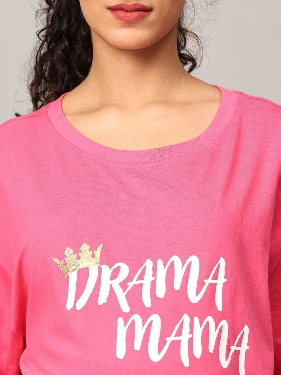  Drama Mama Oversized Maternity and Nursing T shirt Fuschia