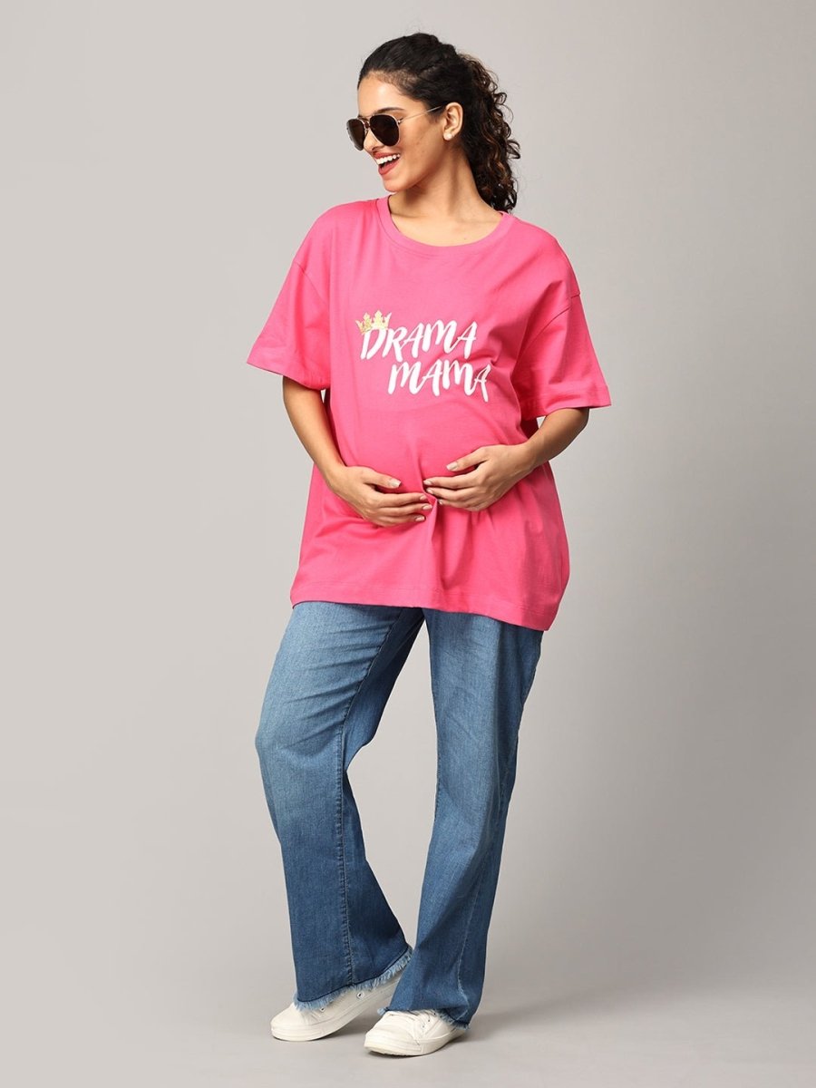  Drama Mama Oversized Maternity and Nursing T shirt Fuschia