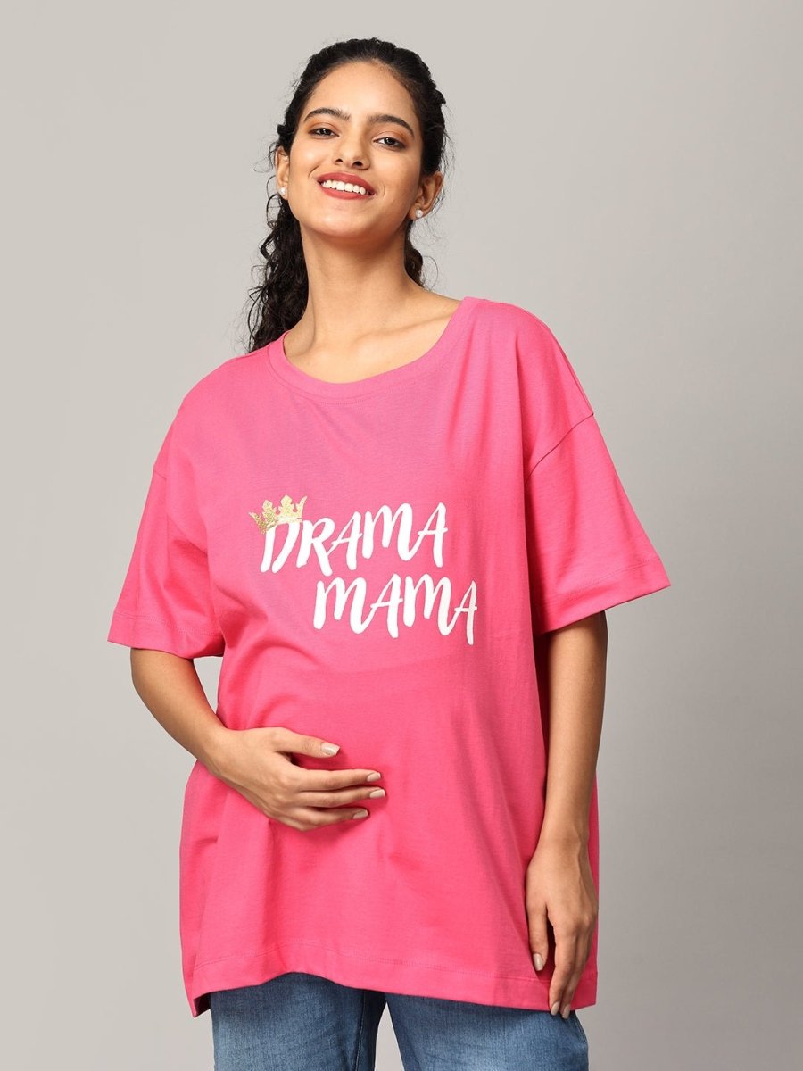  Drama Mama Oversized Maternity and Nursing T shirt Fuschia