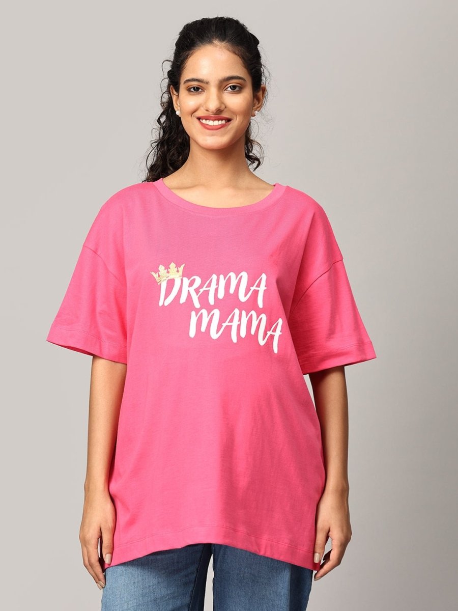  Drama Mama Oversized Maternity and Nursing T shirt Fuschia