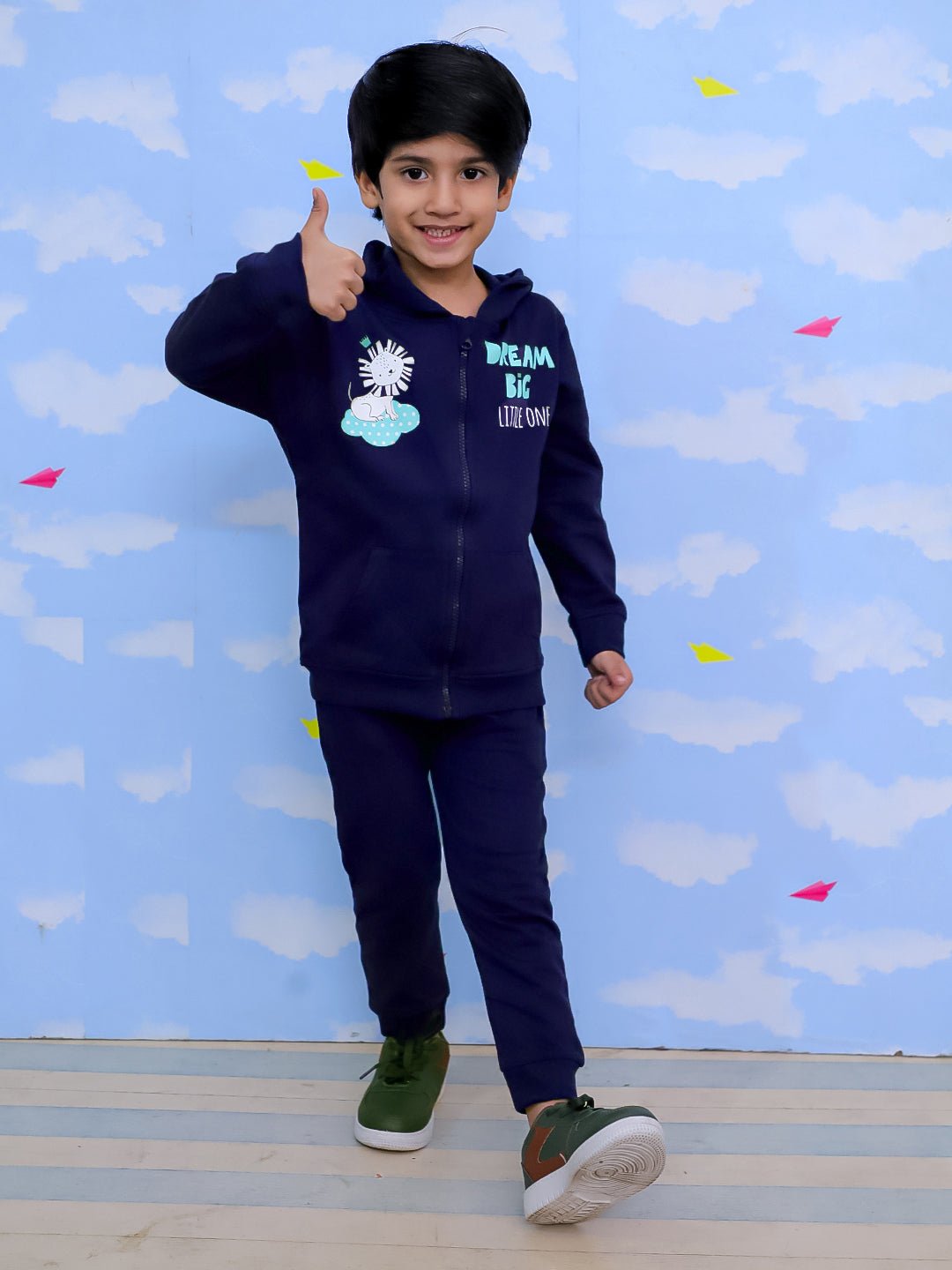 Dream Big Zipper Jacket And Navy Blue Sweatpants For Kids