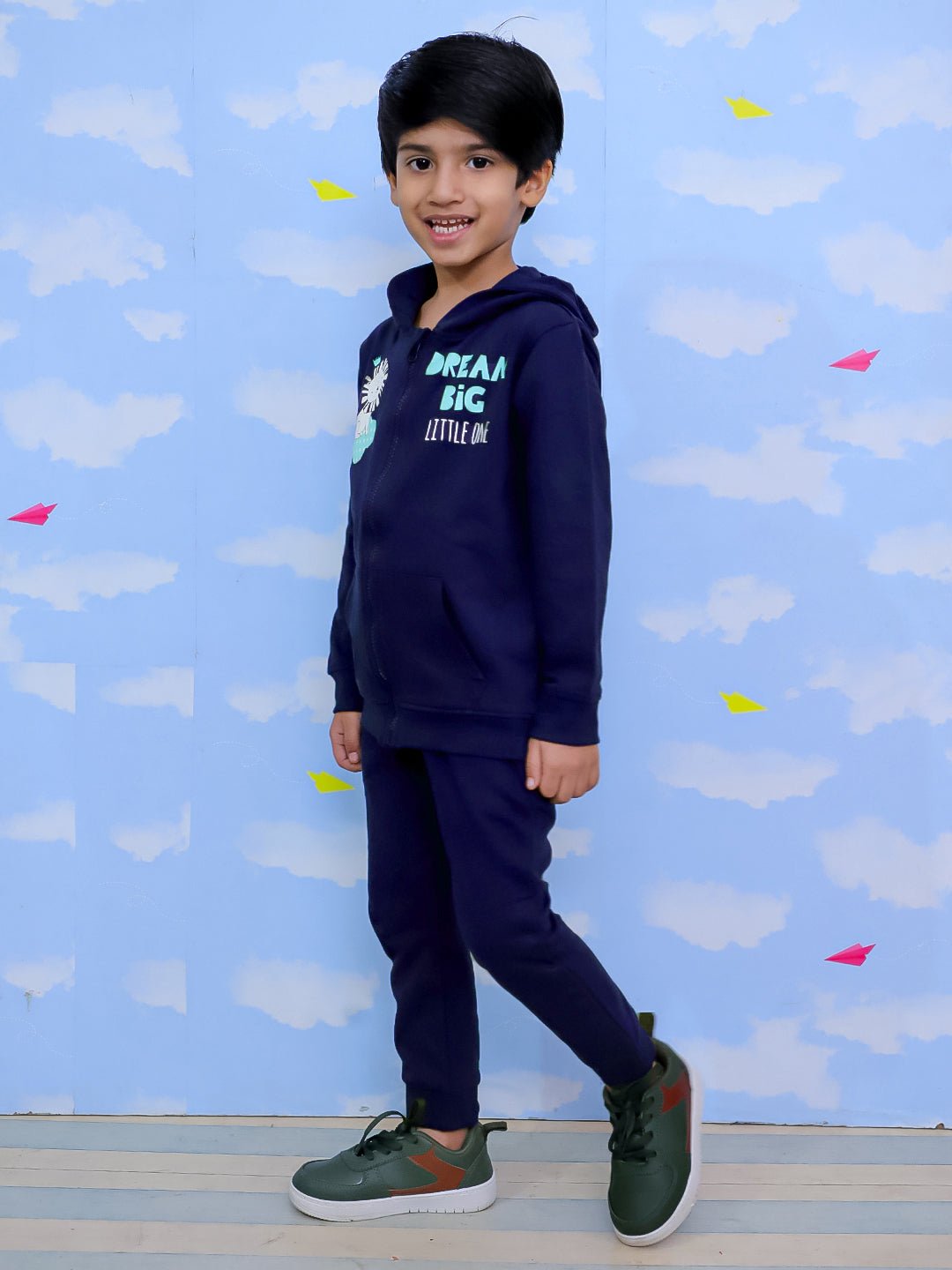 Dream Big Zipper Jacket And Navy Blue Sweatpants For Kids