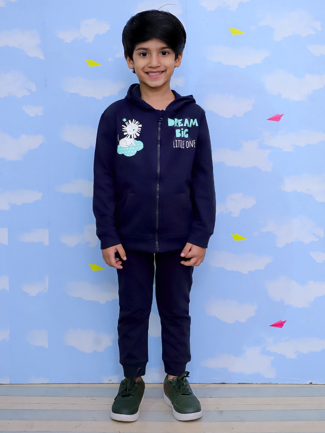 Dream Big Zipper Jacket And Navy Blue Sweatpants For Kids
