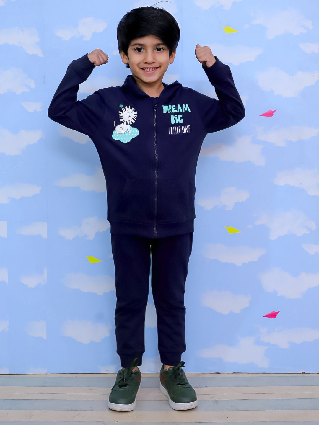 Dream Big Zipper Jacket And Navy Blue Sweatpants For Kids