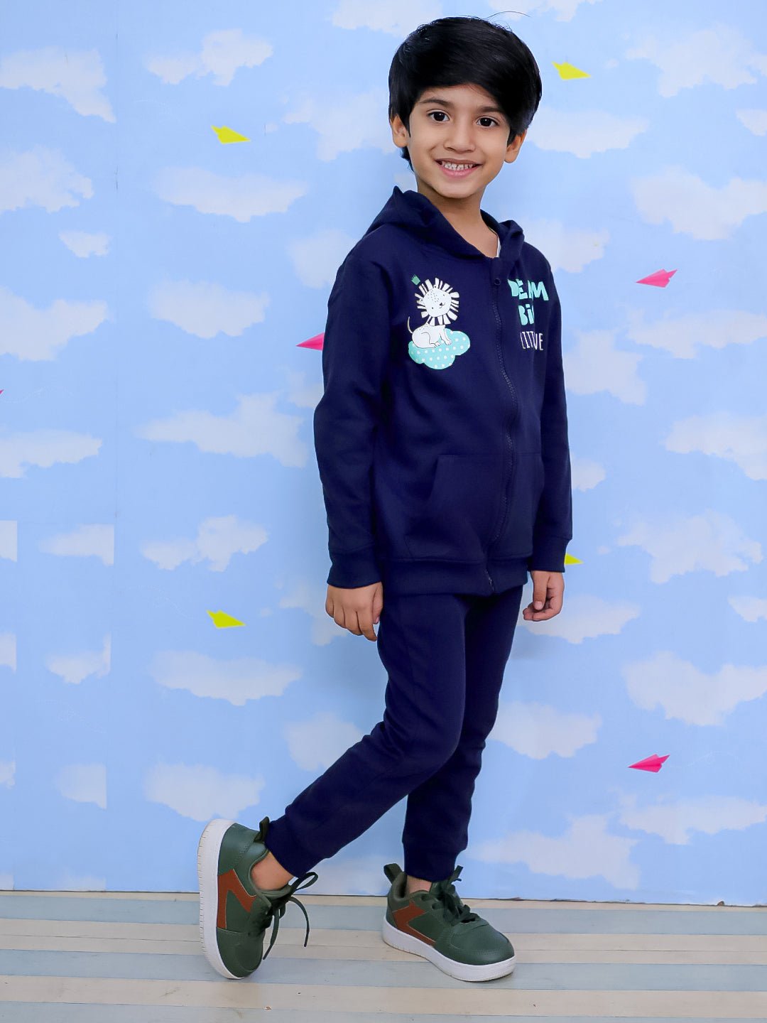 Dream Big Zipper Jacket And Navy Blue Sweatpants For Kids