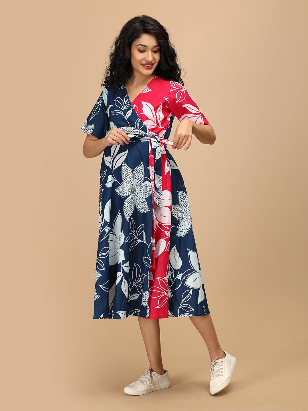  Dual Bloom Maternity and Nursing Wrap Dress Multi