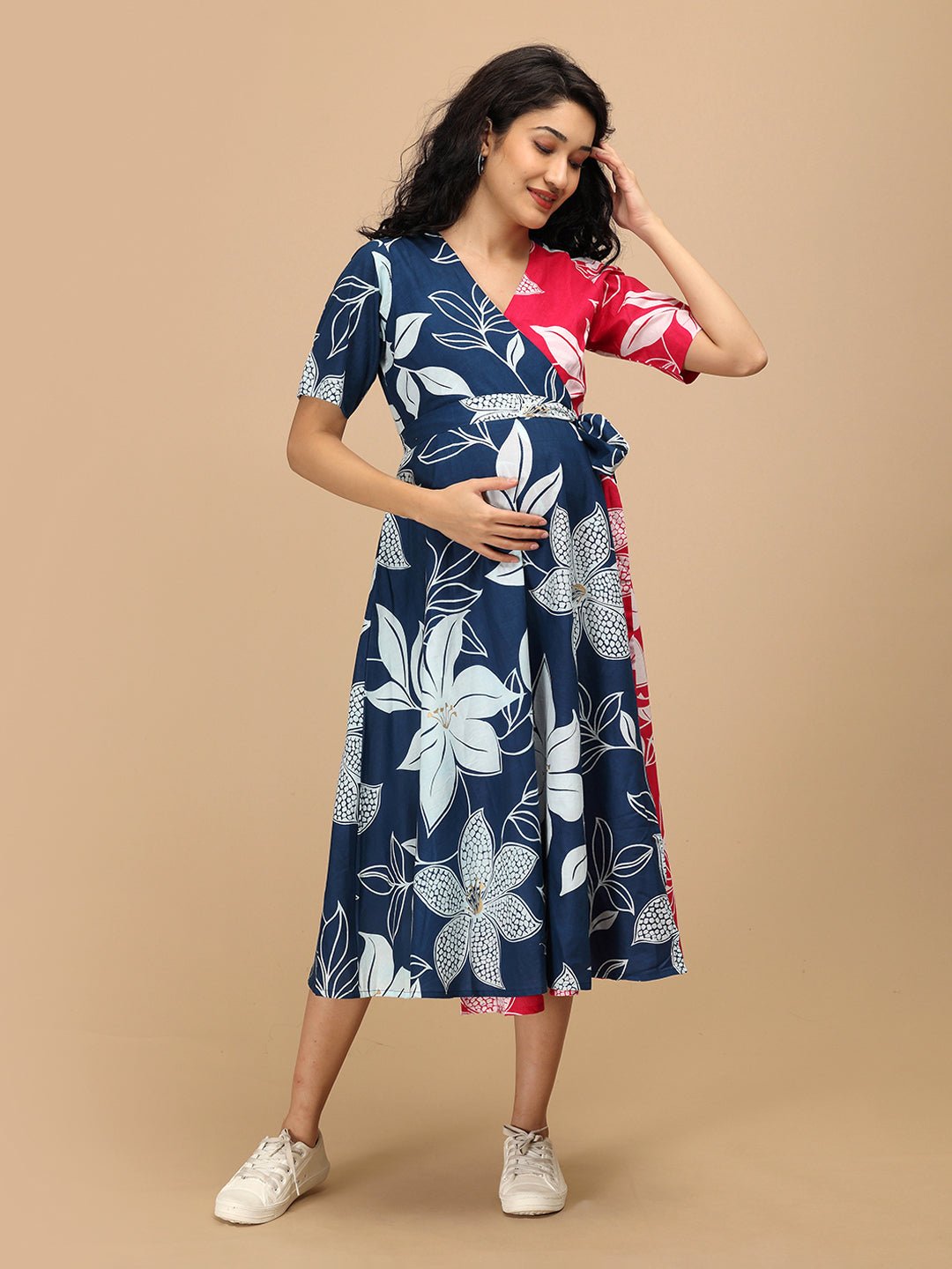  Dual Bloom Maternity and Nursing Wrap Dress Multi