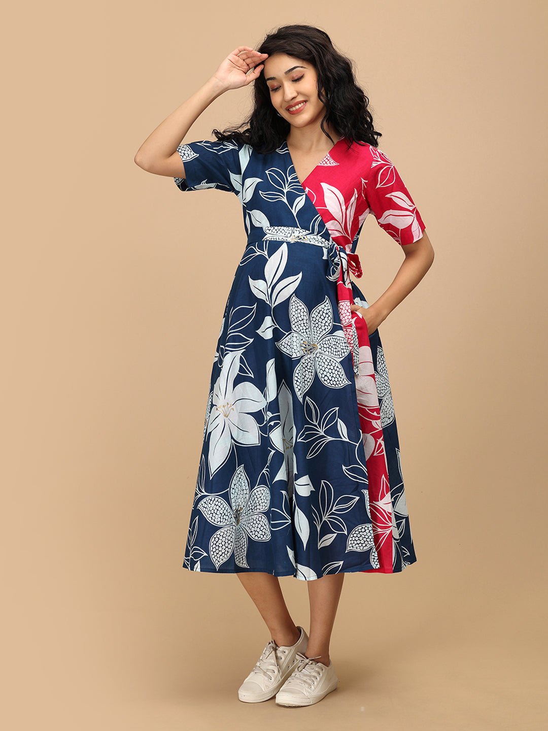  Dual Bloom Maternity and Nursing Wrap Dress Multi