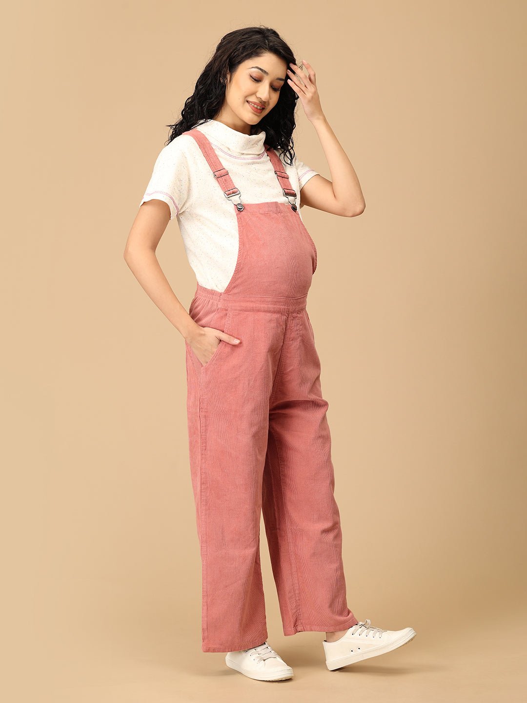  Dusky Rose Corduroy Maternity Dungaree Dusky Rose