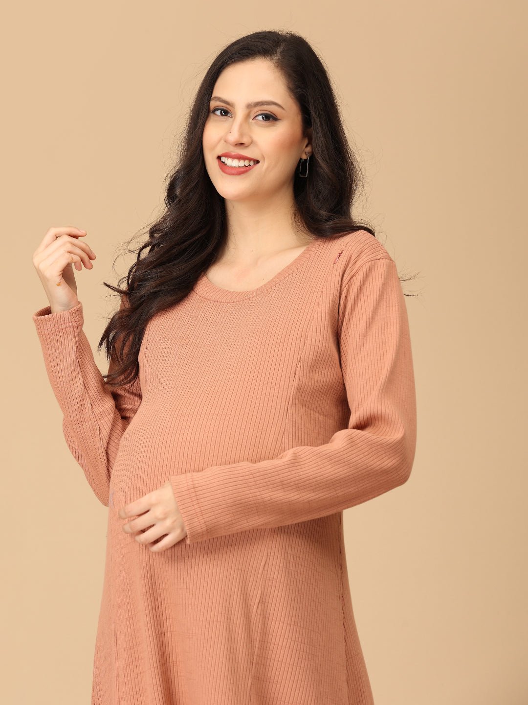  Dusty but Trusty Ribbed Maternity and Nursing Winter Dress Pink