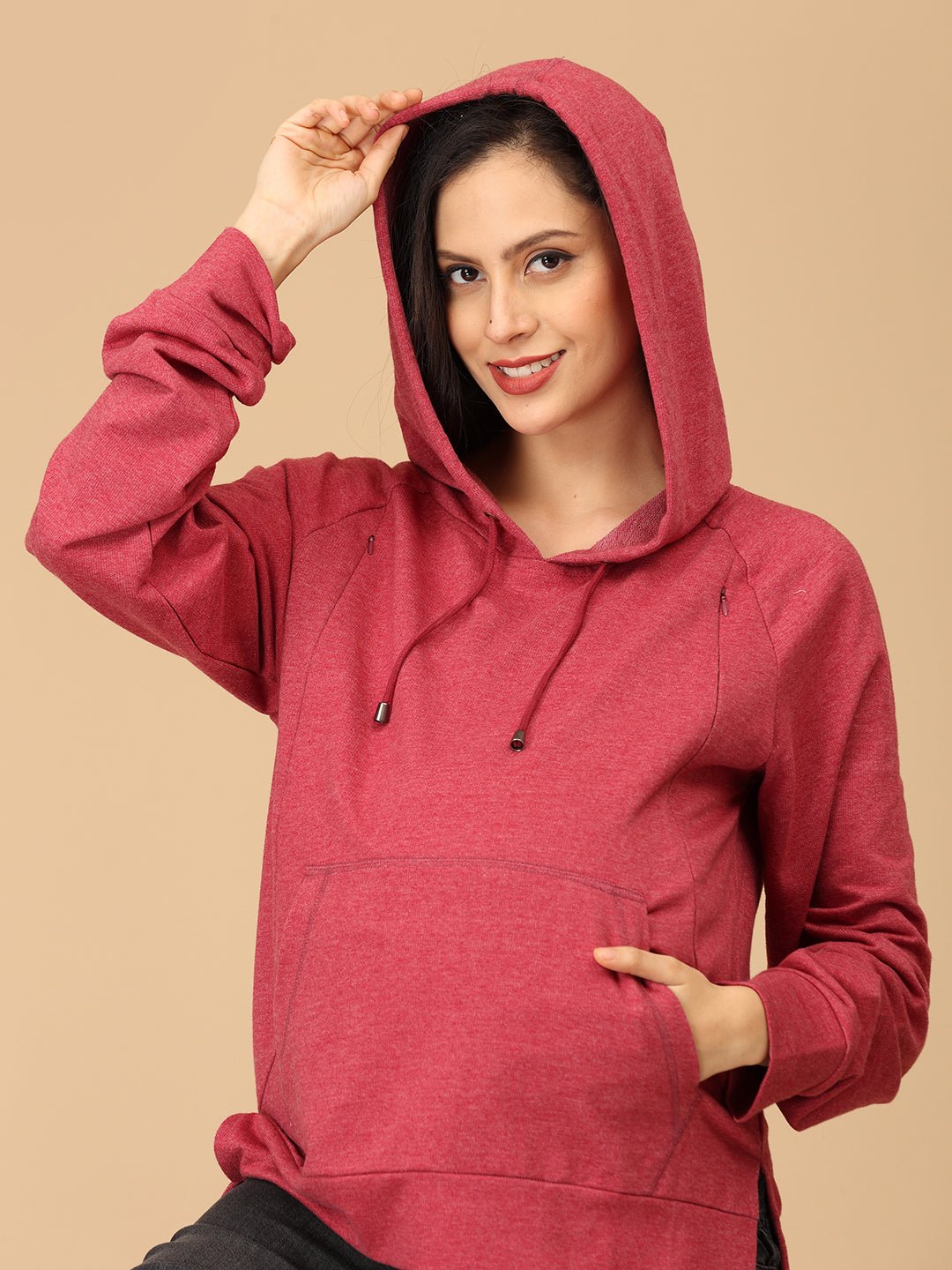  Dusty Snug Maternity and Nursing Sweatshirt Hoodie Crimson