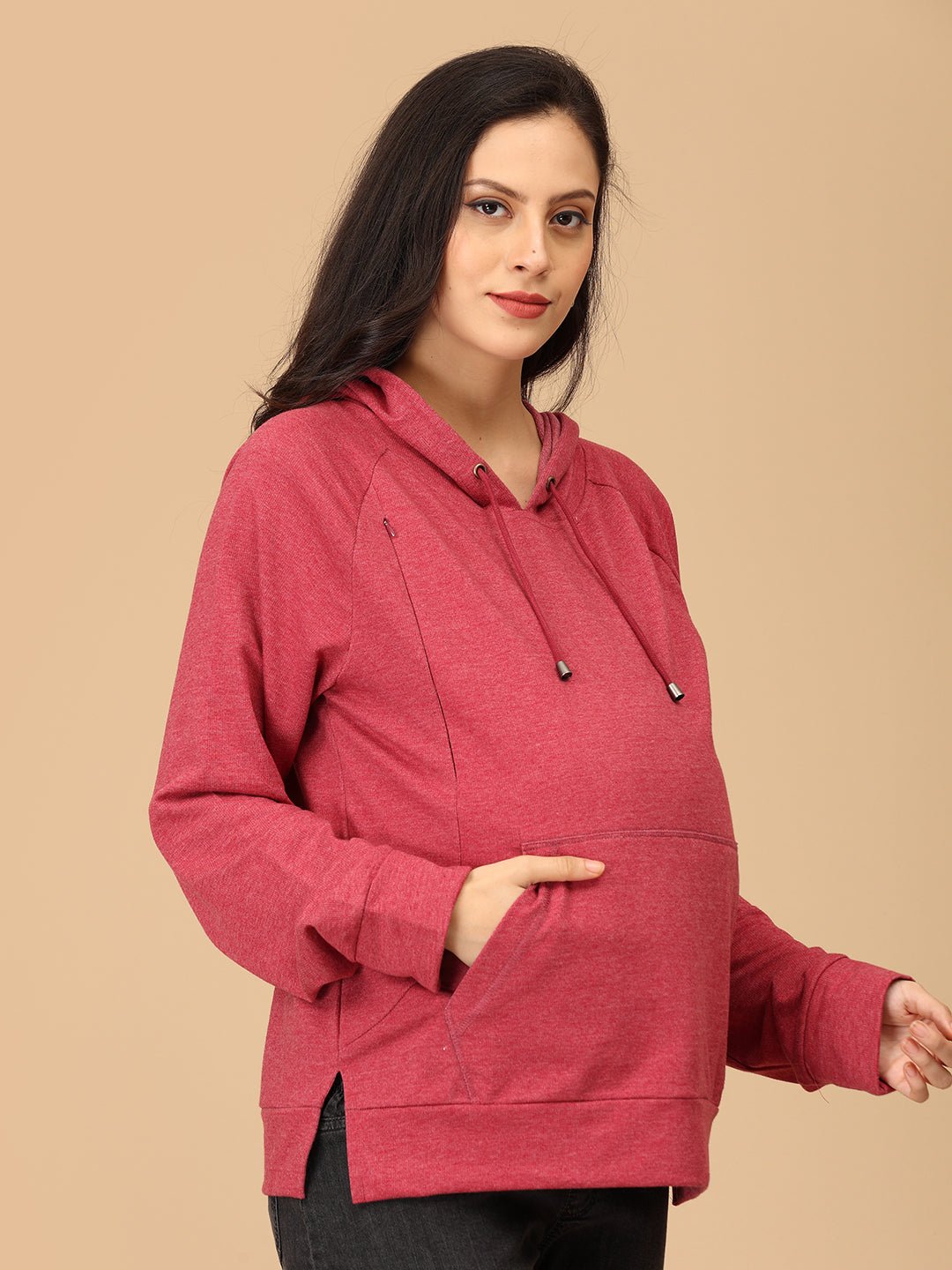  Dusty Snug Maternity and Nursing Sweatshirt Hoodie Crimson