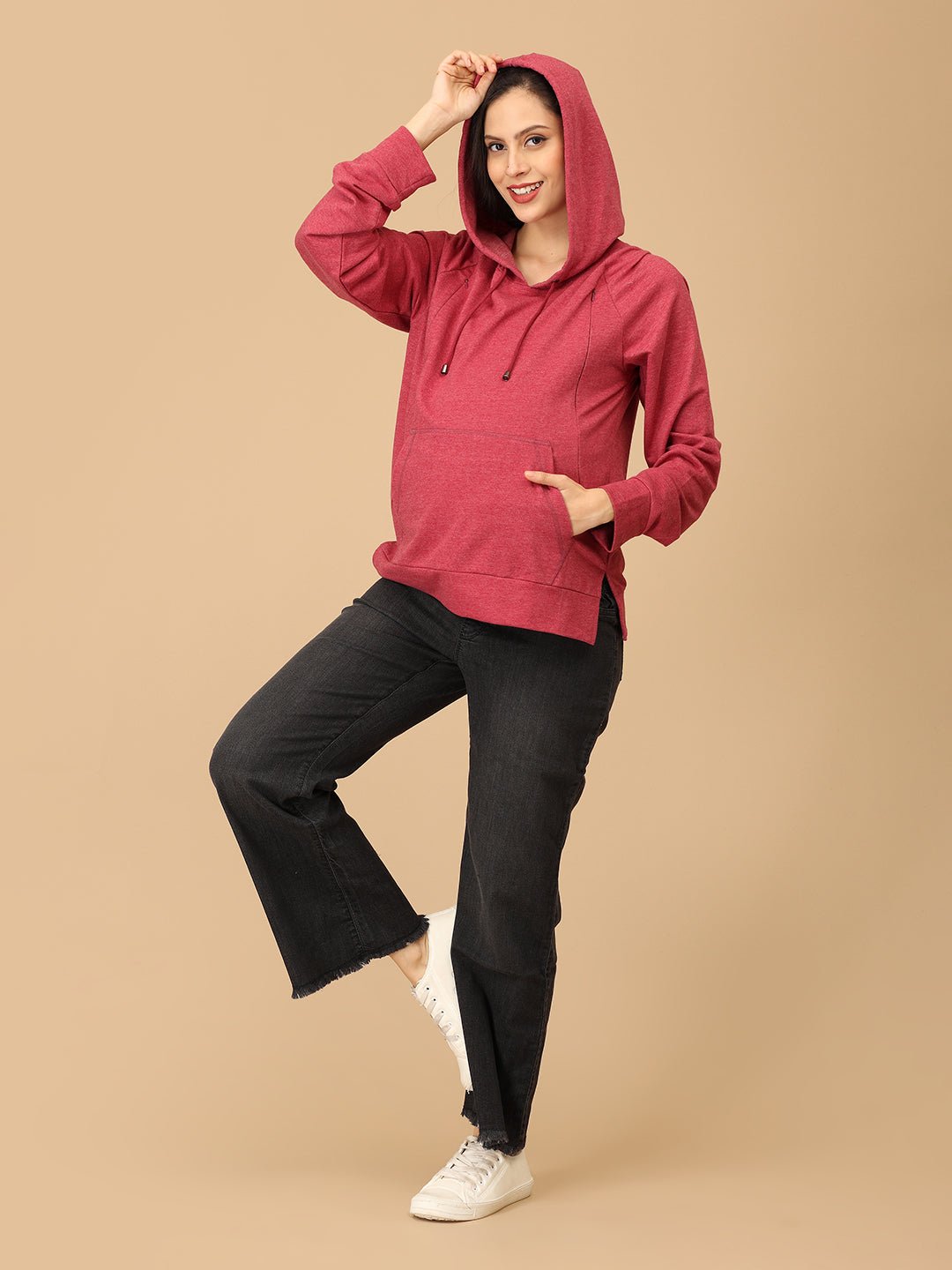  Dusty Snug Maternity and Nursing Sweatshirt Hoodie Crimson