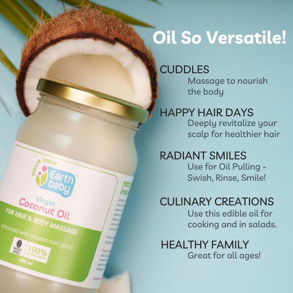 EarthBaby Virgin Coconut Oil Wood Cold Pressed Natural 275ml 0.61lb