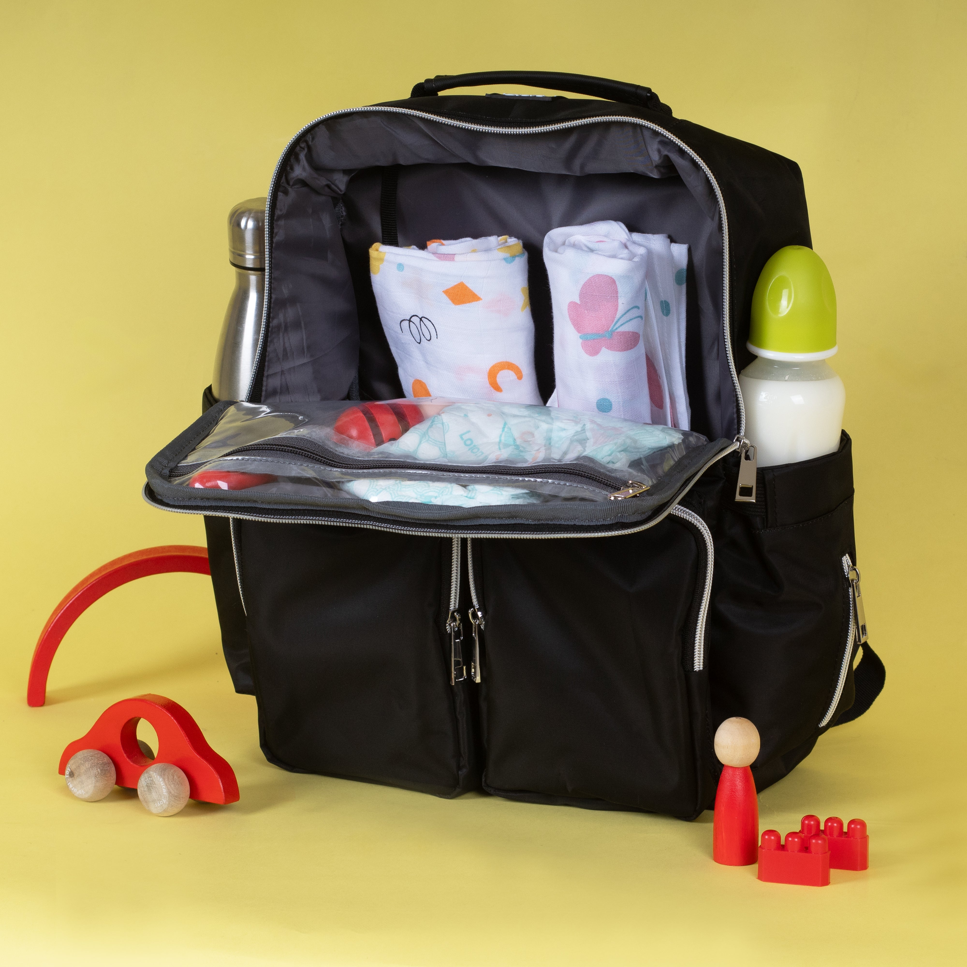  Ebony Black Diaper Bag Waterproof Travel Backpack