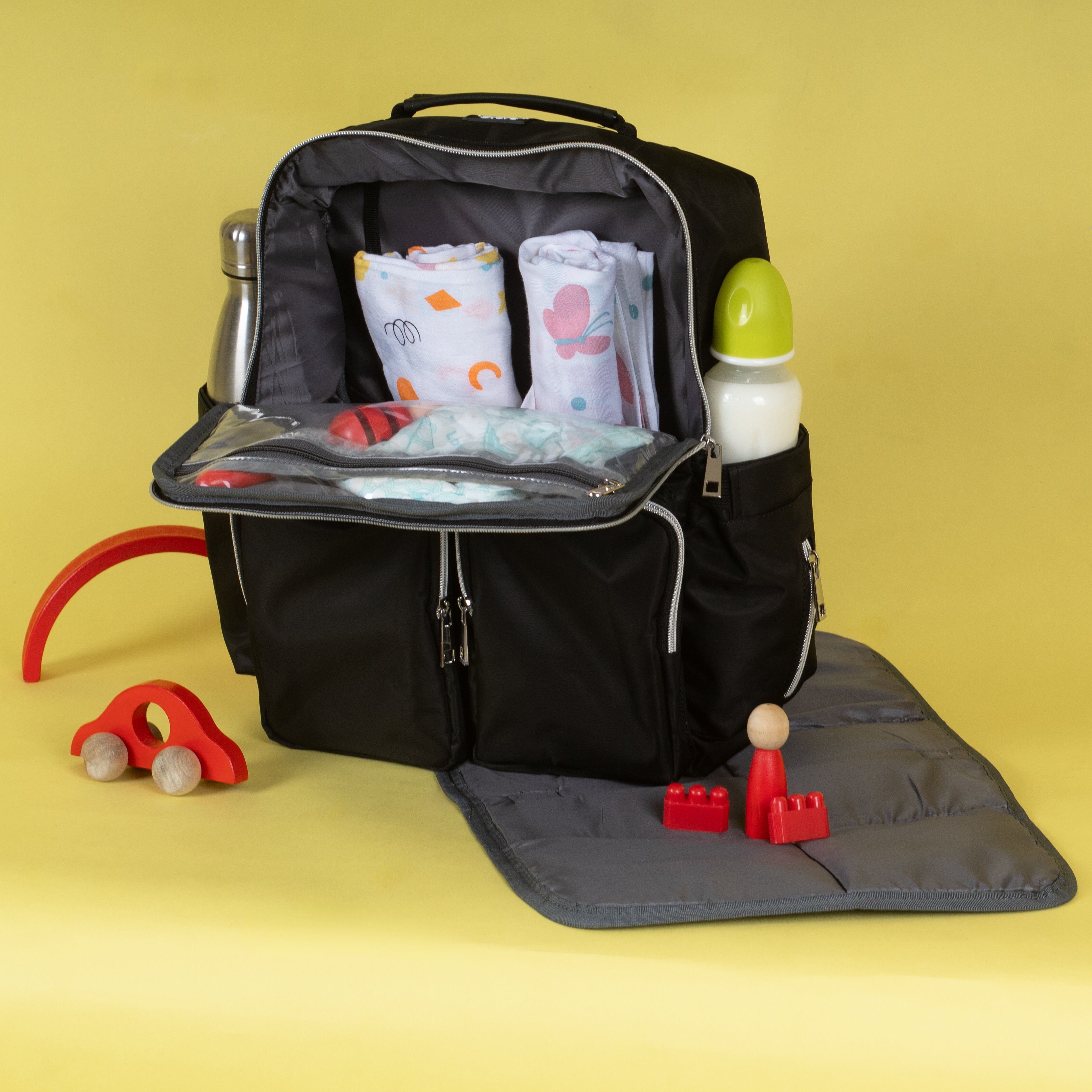  Ebony Black Diaper Bag Waterproof Travel Backpack