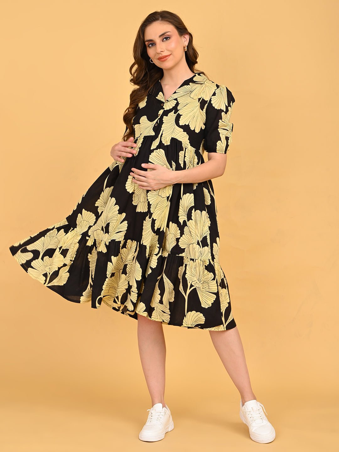  Ebony Petal Maternity and Nursing Dress Black
