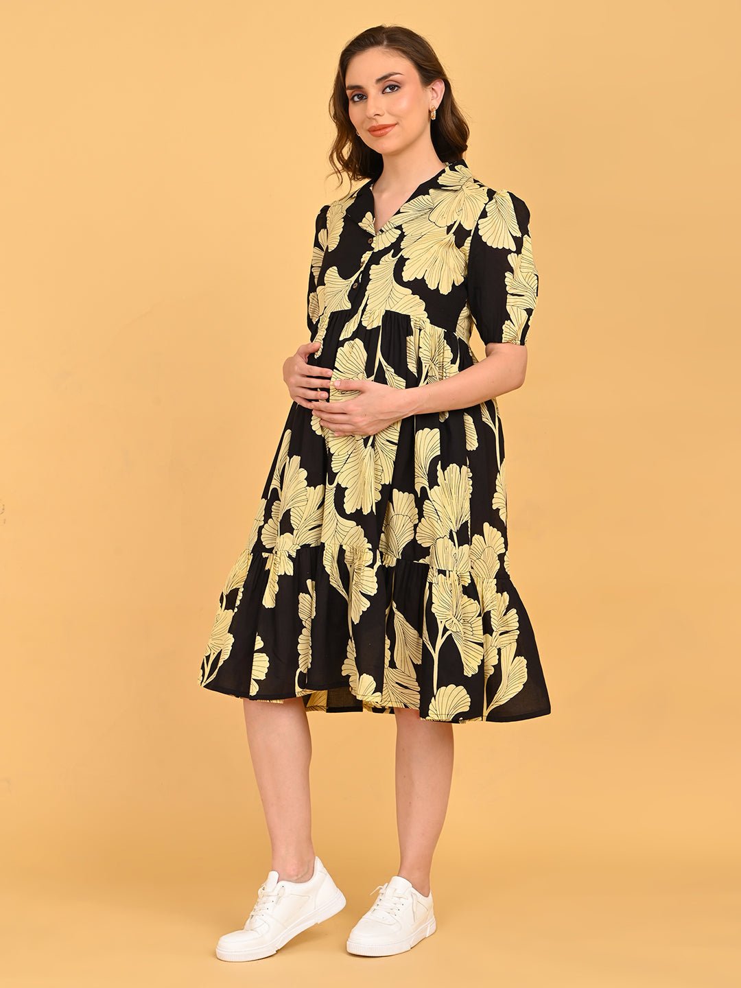  Ebony Petal Maternity and Nursing Dress Black