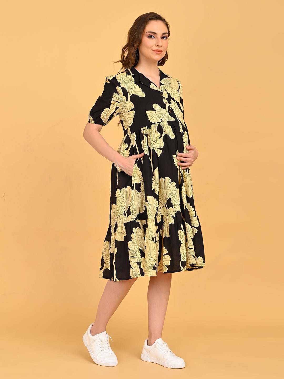  Ebony Petal Maternity and Nursing Dress Black