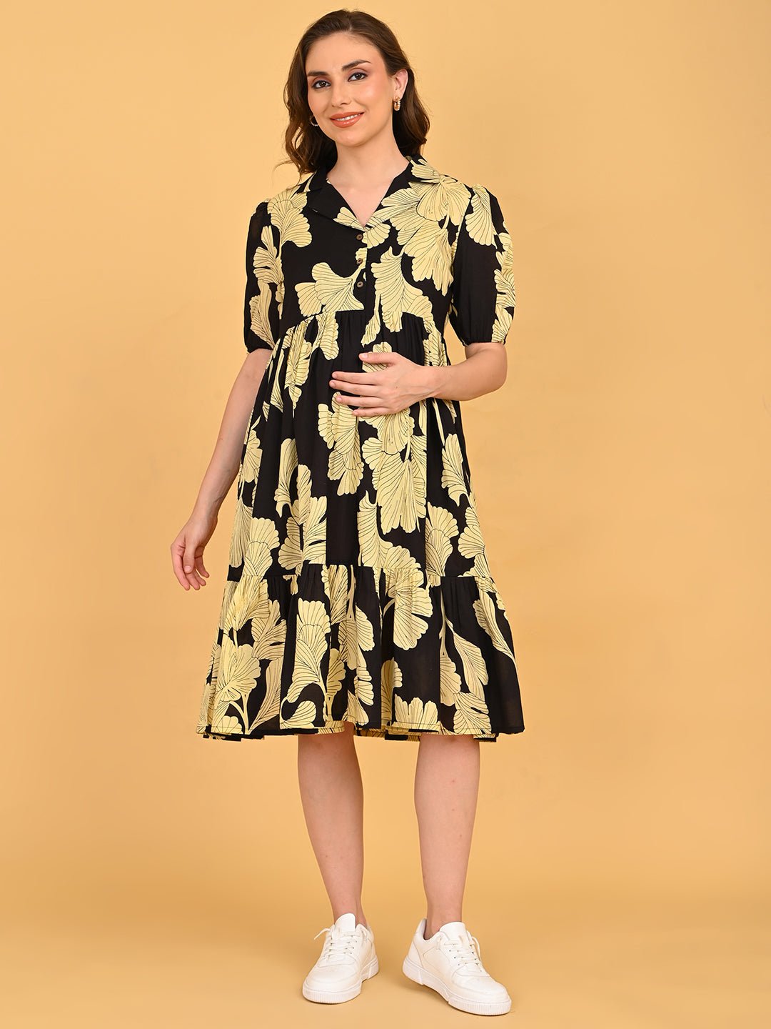  Ebony Petal Maternity and Nursing Dress Black