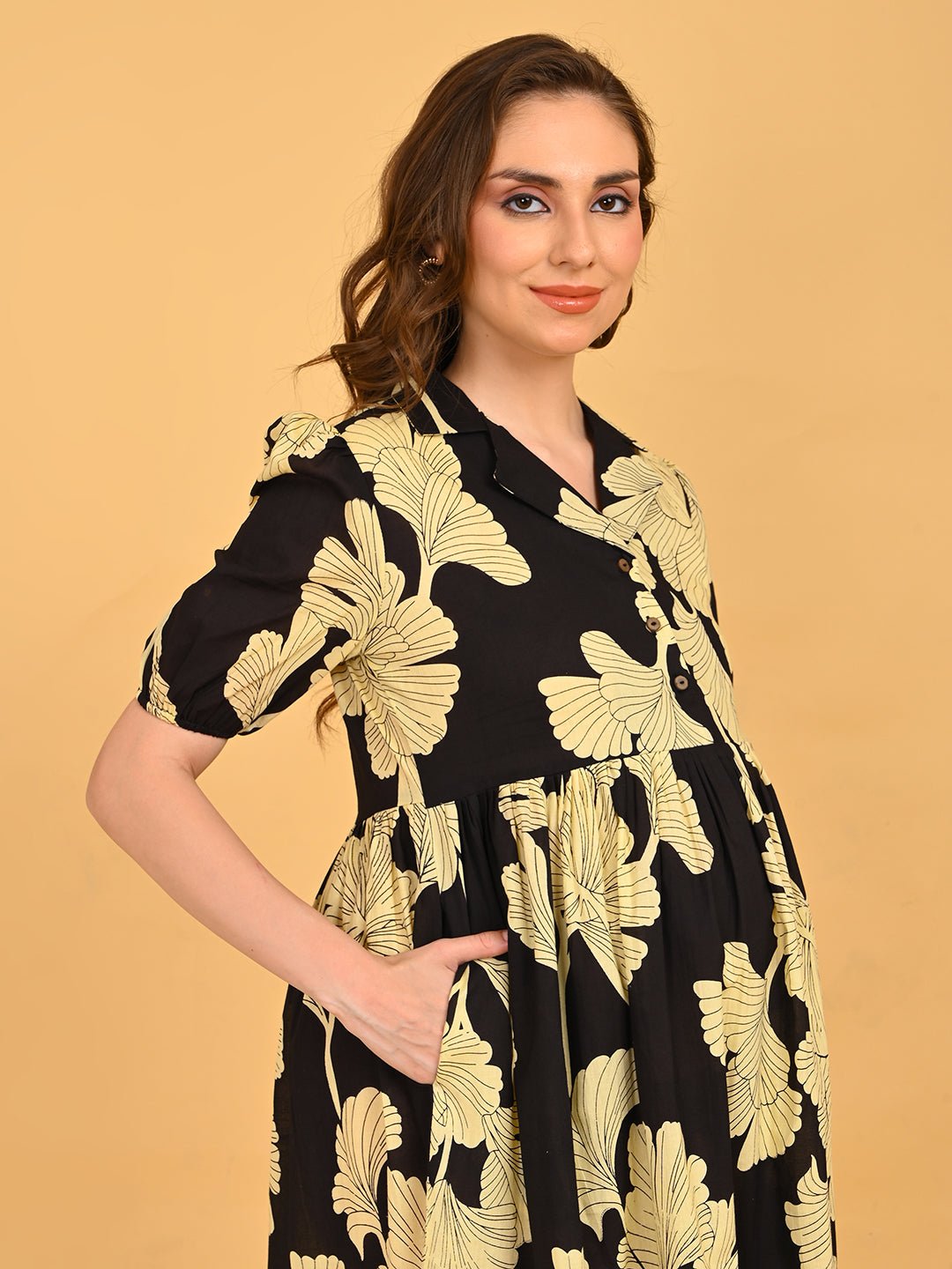  Ebony Petal Maternity and Nursing Dress Black