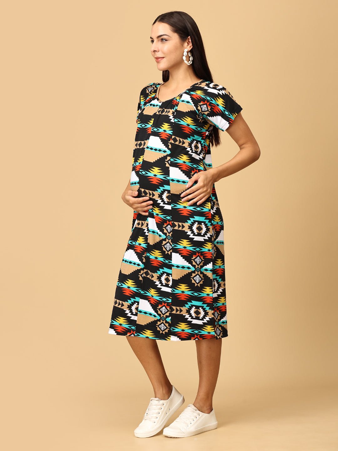  Ecstasy Stretchable Maternity and Nursing Tunic Dress Multi