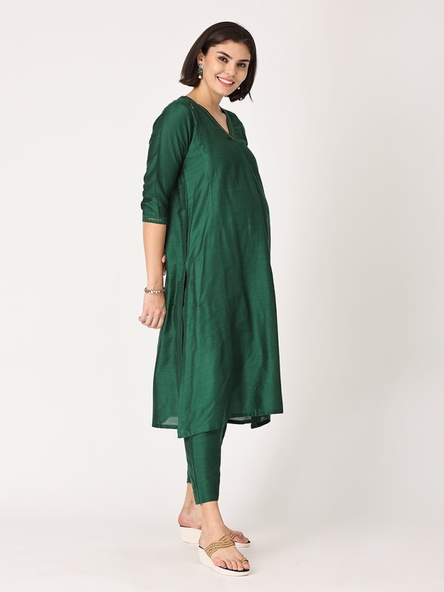  Eden Green Embroidered Maternity and Nursing Kurta Set Green