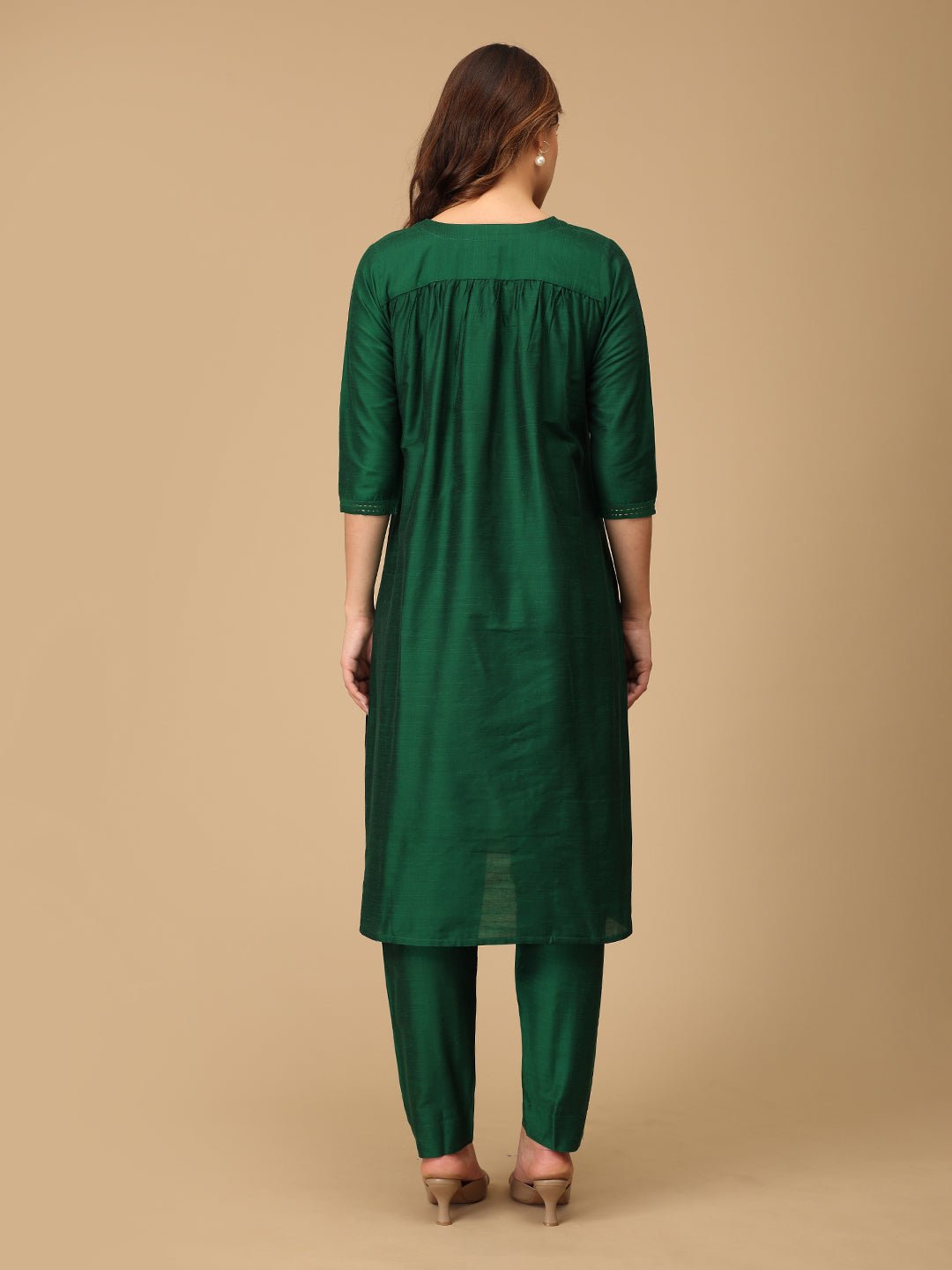  Eden Green Embroidered Maternity and Nursing Silk Kurta Set Green