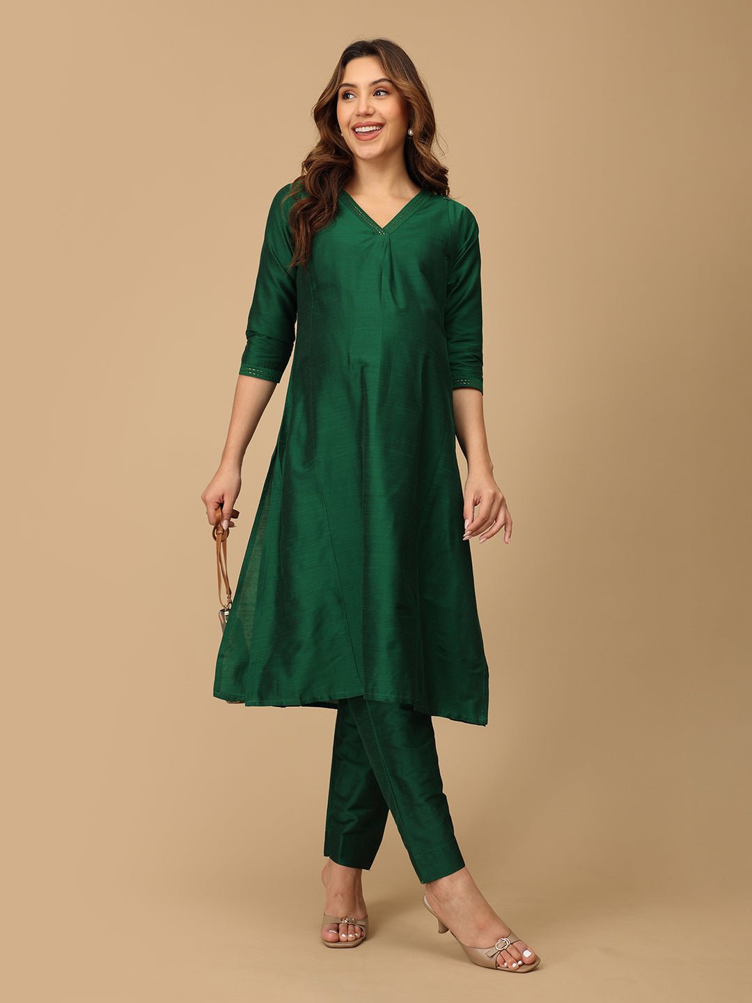  Eden Green Embroidered Maternity and Nursing Silk Kurta Set Green